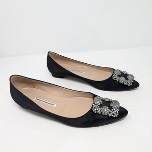 Manolo Blahnik Hangisi Satin Black Ballet Flats Size 39 Shoes